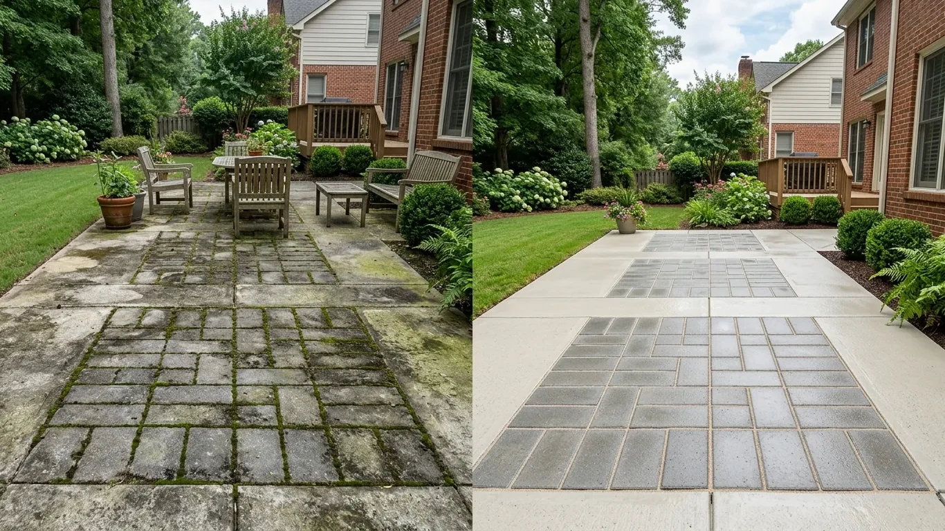 Patio pressure washing in Decatur GA restoring a weathered patio